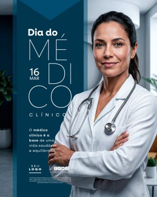 Dia do Médico Clínico 16 Março Clínico Arte Profissional PSD Editável