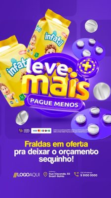 Story Farmácia Fraldas em Oferta Pra Deixar o Orçamento Sequinho Leve Mais Pague Menos PSD Editável