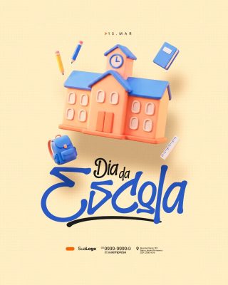 Dia da Escola 15 de Março Arte 3D Educacional PSD Editável