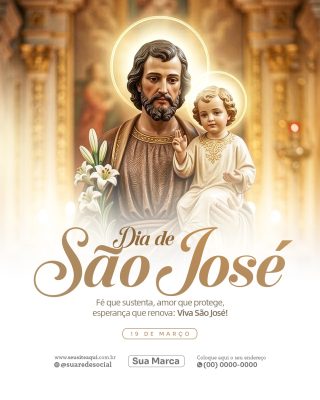 Dia de São José 19 de Março Fé que Sustenta Template Devocional PSD Editável
