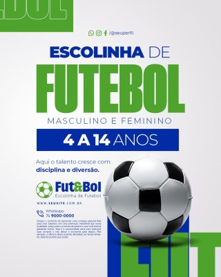 Escolinha de Futebol Masculino e Feminino 4 a 14 Anos PSD Editável