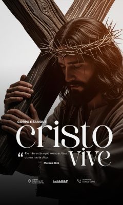 Cristo Vive Jesus com Cruz Template Religioso Impactante PSD Editável