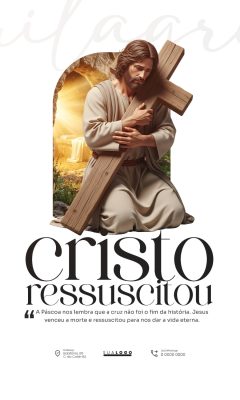 Páscoa Cristo Ressuscitou Ele Venceu a Morte Arte Cristã PSD Editável
