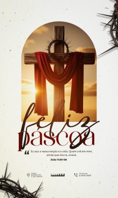 Páscoa Feliz Mensagem Fé João 11:25-26 PSD Editável