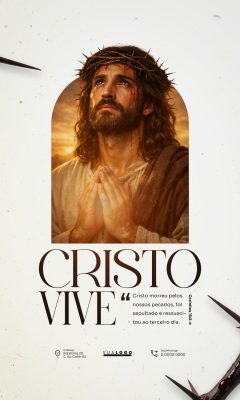 Cristo Vive Jesus Coroa de Espinhos Arte Religiosa Páscoa PSD Editável