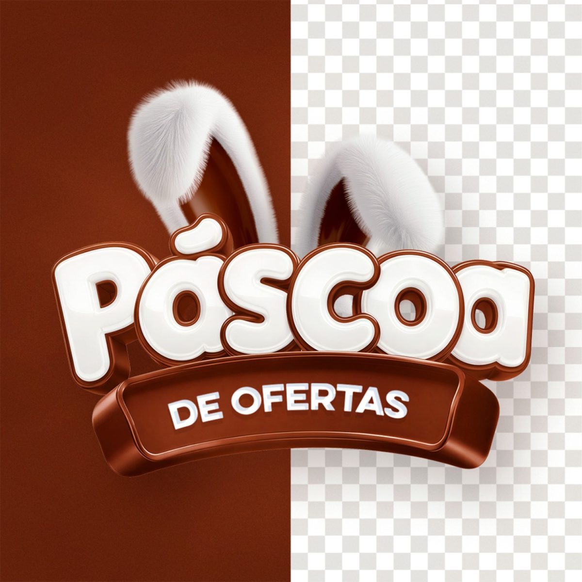 Páscoa de Ofertas com Orelhas de Coelho Chocolate Design PSD Editável