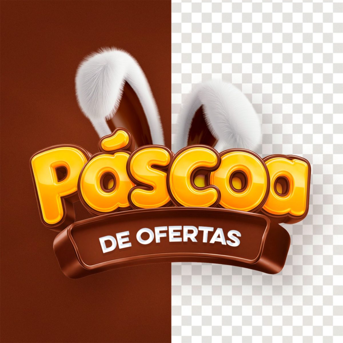 Páscoa de Ofertas Letras 3D Orelhas de Coelho Fofas PSD Editável