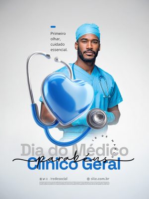 Dia do Médico Clínico Geral 16 de março Cuidado Essencial PSD Editável