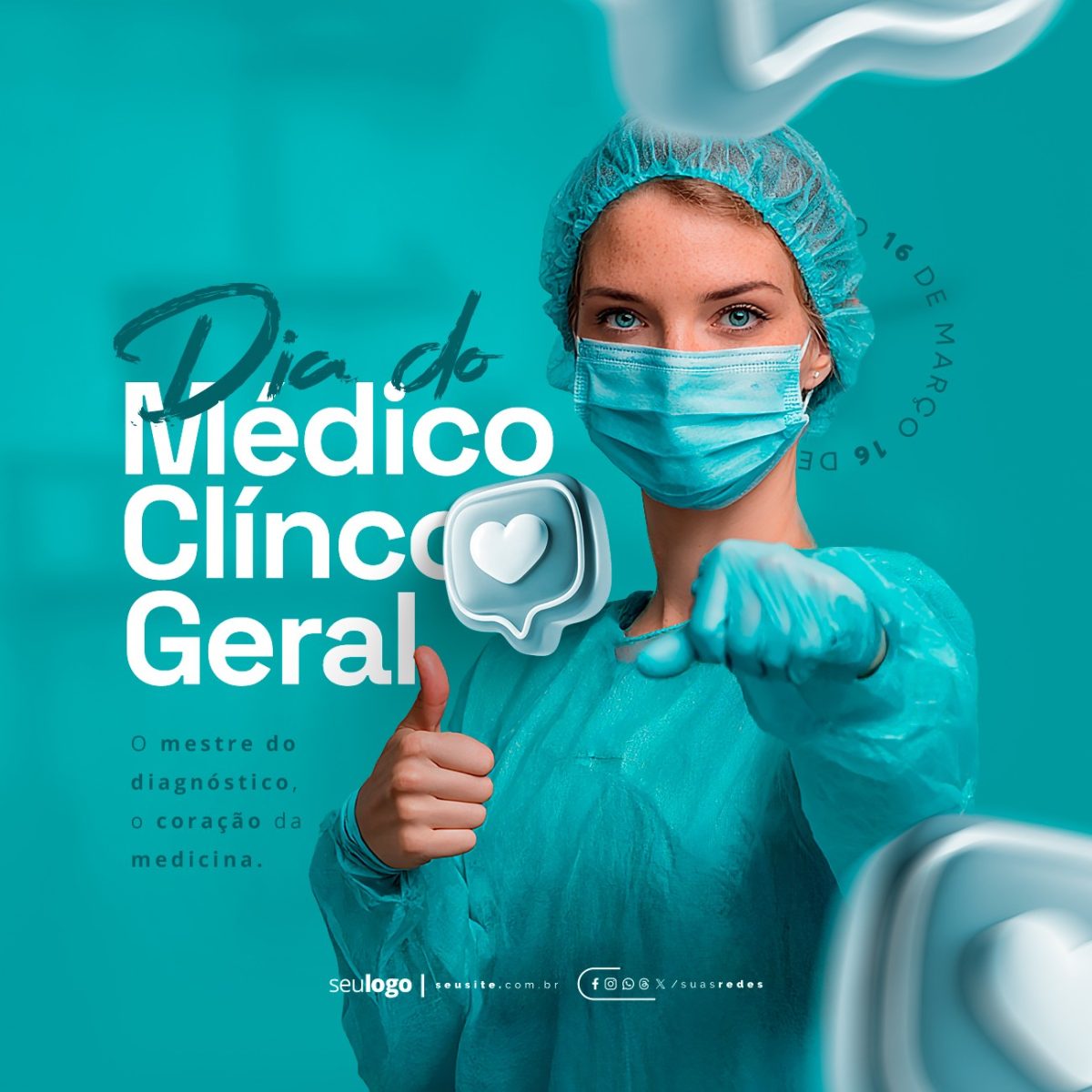 Dia do Médico Clínico Geral 16 de Março PSD Editável