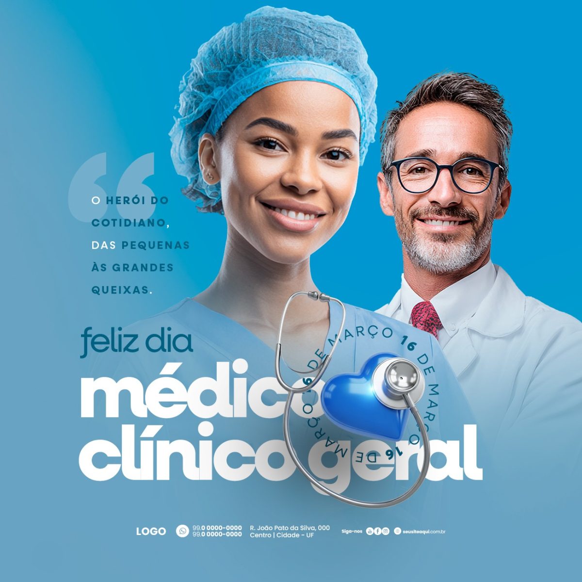 Feliz Dia Médico Clínico Geral 16 de Março Template PSD Editável