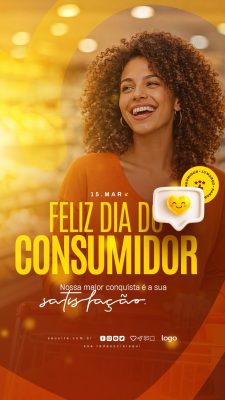 Dia do Consumidor 15 de Março Feliz Celebrando Satisfação PSD Editável