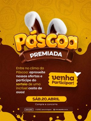 Páscoa Premiada Sorteio Venha Participar Sábado 20 de Abril PSD Editável