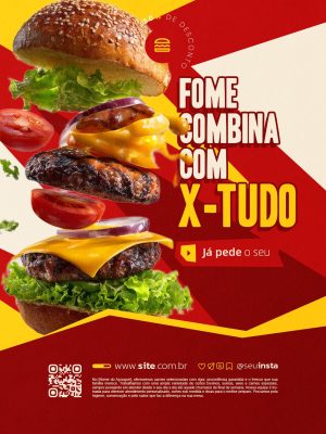 Lanchonete Hambúrguer X-Tudo Fome Combina Combo de Desconto PSD Editável
