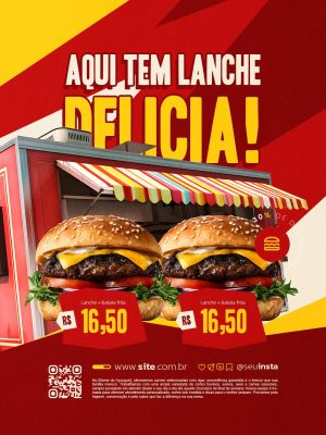 Lanchonete Aqui Tem Lanche Delícia Hambúrguer PSD Editável