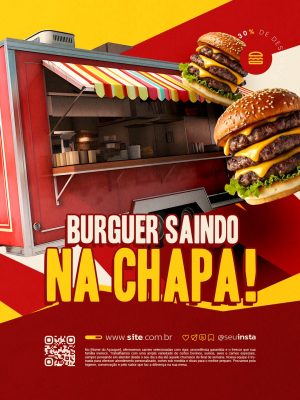 Lanchonete Burguer Saindo Na Chapa com 30% de Desconto PSD Editável