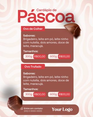 Páscoa Cardápio de Ovos de Colher e Trufados PSD Editável