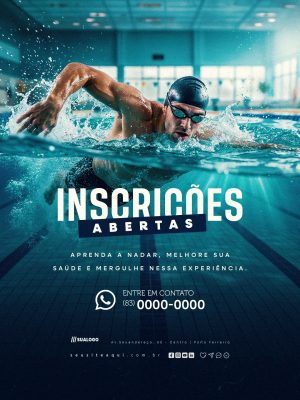  Inscrições Abertas Natação Aprenda a Nadar PSD Editável
