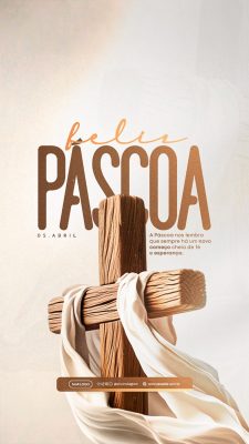 Feliz Páscoa Ele Vive Mensagem Cristã Esperança PSD Editável