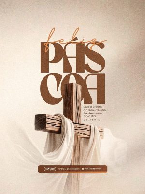 Feliz Páscoa Ele Vive Mensagem Cristã Esperança PSD Editável