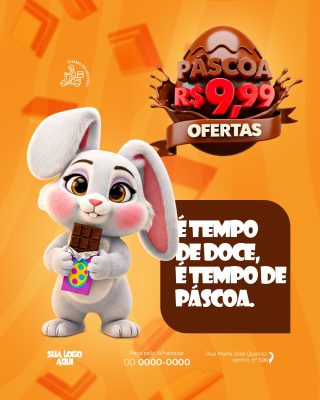 Páscoa R$9,99 Ofertas Coelho de Chocolate Banner PSD Editável