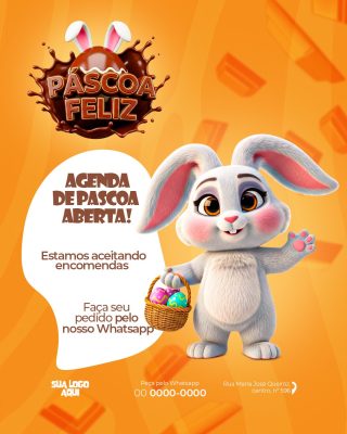 Páscoa Feliz Agenda Aberta com Coelha e Ovos de Chocolate PSD Editável