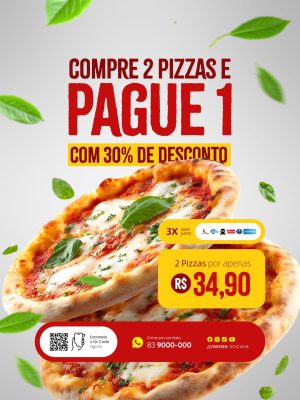 Pizzaria Pizza Compre 2 Pague 1 com 30% de Desconto R$ 34,90 PSD Editável