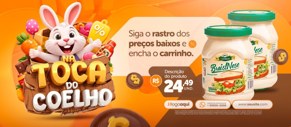 Na Toca do Coelho Siga o Rastro Dos Preços Banner PSD Editável