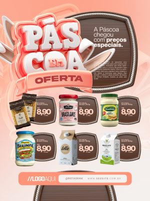 Encarte Páscoa Em Ofertas a Páscoa Chegou Com Preços Especiais PSD Editável
