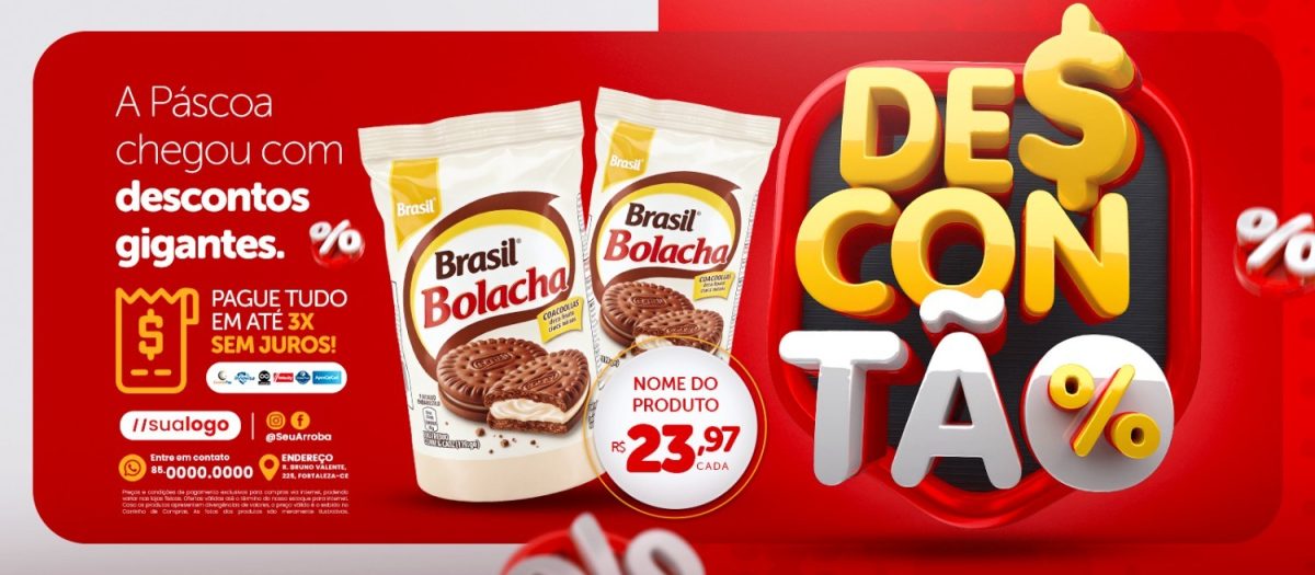 Banner Descontão Páscoa Chegou com Descontos Gigantes PSD Editável