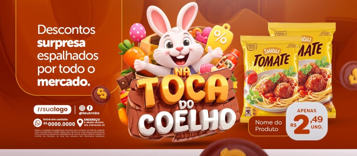 Na Toca do Coelho Descontos Surpresa Banner PSD Editável