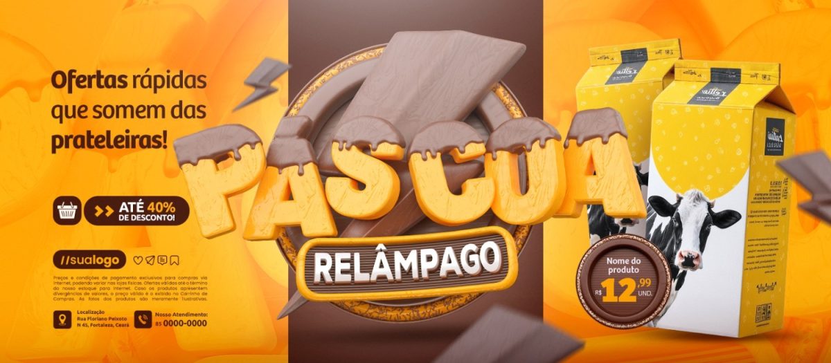 Páscoa Relâmpago Ofertas com Até 40% de Desconto Banner PSD Editável