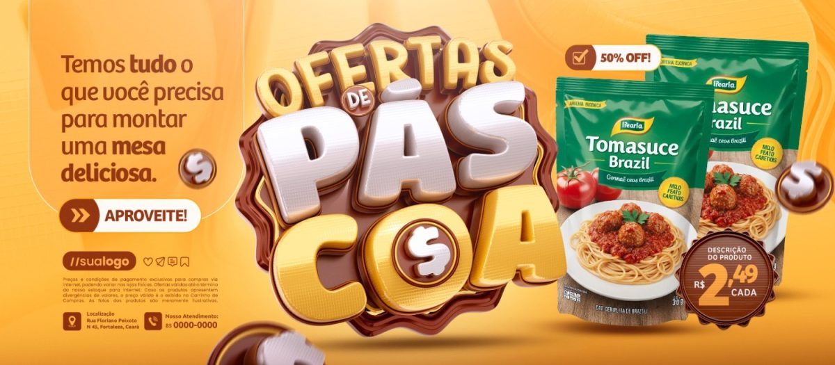  Ofertas de Páscoa Produtos Para Mesa Deliciosa Banner PSD Editável