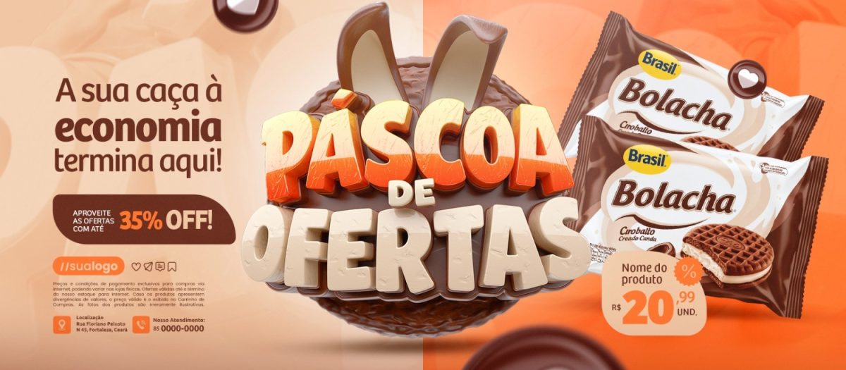 Páscoa de Ofertas 35% Off a Sua Caça á Economia Termina Aqui Banner PSD Editável