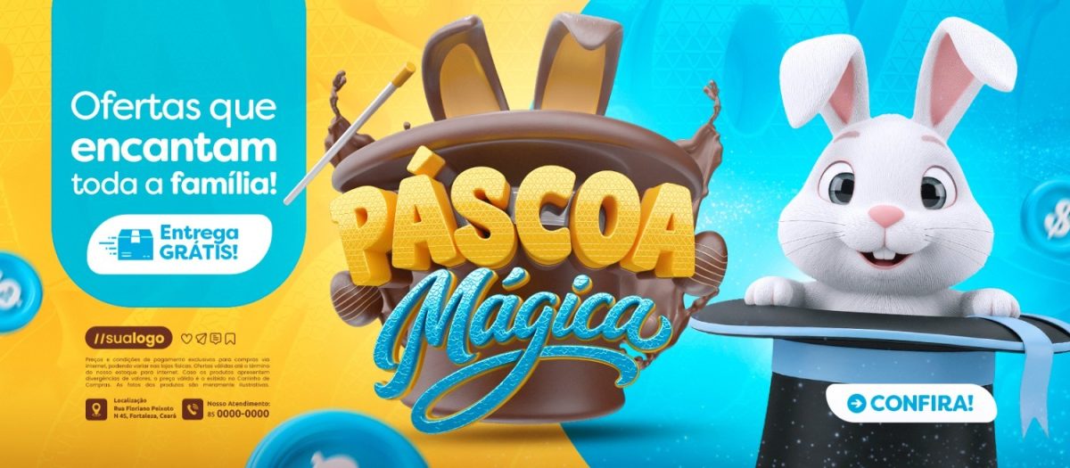 Banner Páscoa Mágica Ofertas Que Encantam Toda Família PSD Editável