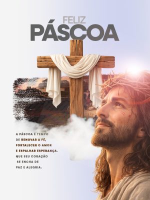 Páscoa Feliz Renovação da Fé Jesus e Cruz Template PSD Editável