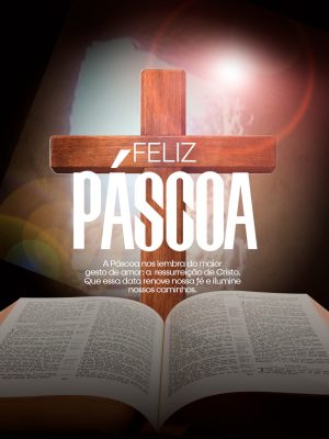 Páscoa Feliz Páscoa Cruz e Bíblia Aberta PSD Editável