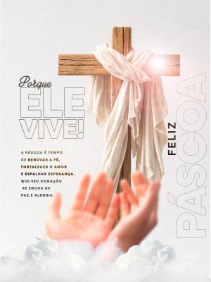 Páscoa Feliz Porque Ele Vive Banner Esperança PSD Editável