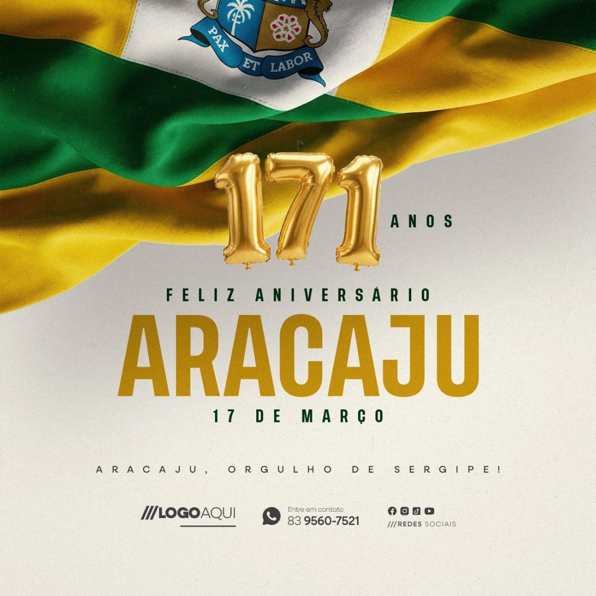 Aniversário Aracaju 171 Anos 17 de Março Post Instagram PSD Editável
