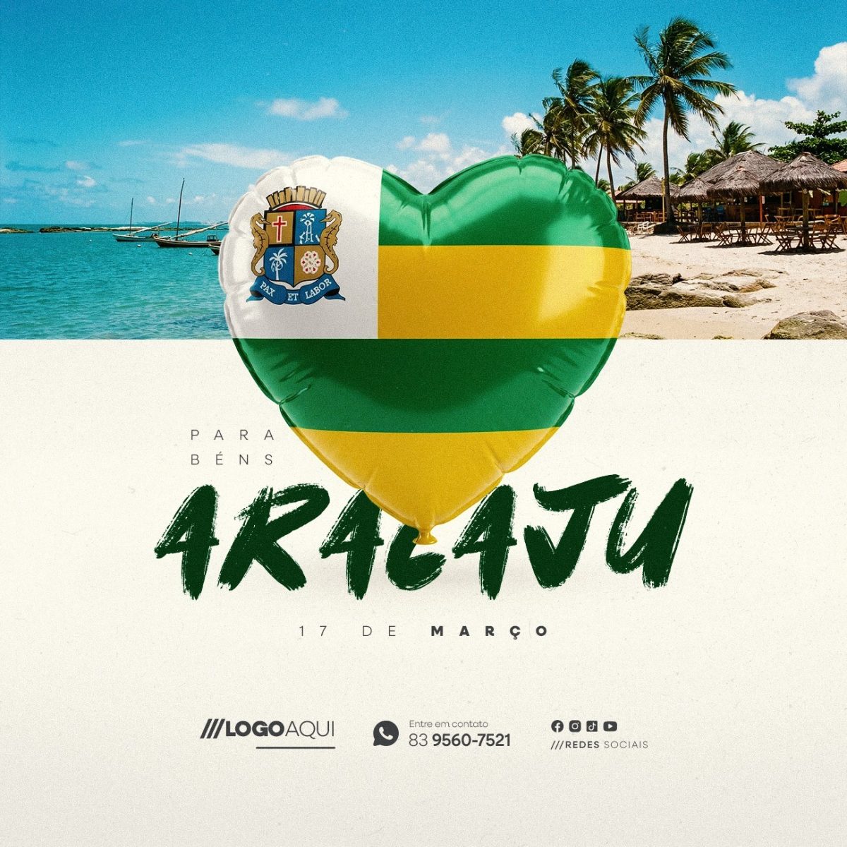 Aniversário Aracaju Parabéns 17 de Março PSD Editável