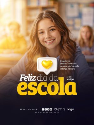 Dia da Escola Feliz dia da escola 15 de Março PSD Editável