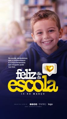 Dia da Escola 15 de Março Mensagem Educacional Post PSD Editável