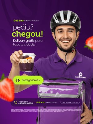 Açaiteria Pediu Chegou Delivery Grátis Toda Cidade PSD Editável