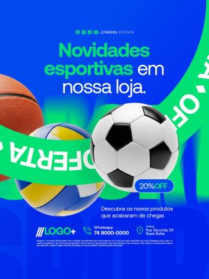  Loja de Material Esportivo Novidades Esportivas em Nossa Loja 20% OFF PSD Editável
