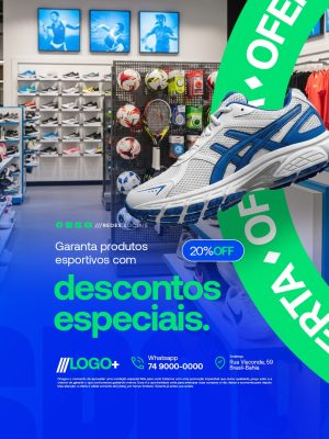  Loja de Material Esportivo Oferta Promoção Esportiva 20% OFF Descontos Especiais PSD Editável