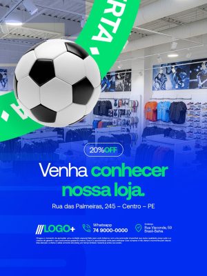  Loja de Material Esportivo Oferta 20% OFF Venha Conhecer Nossa Loja PSD Editável