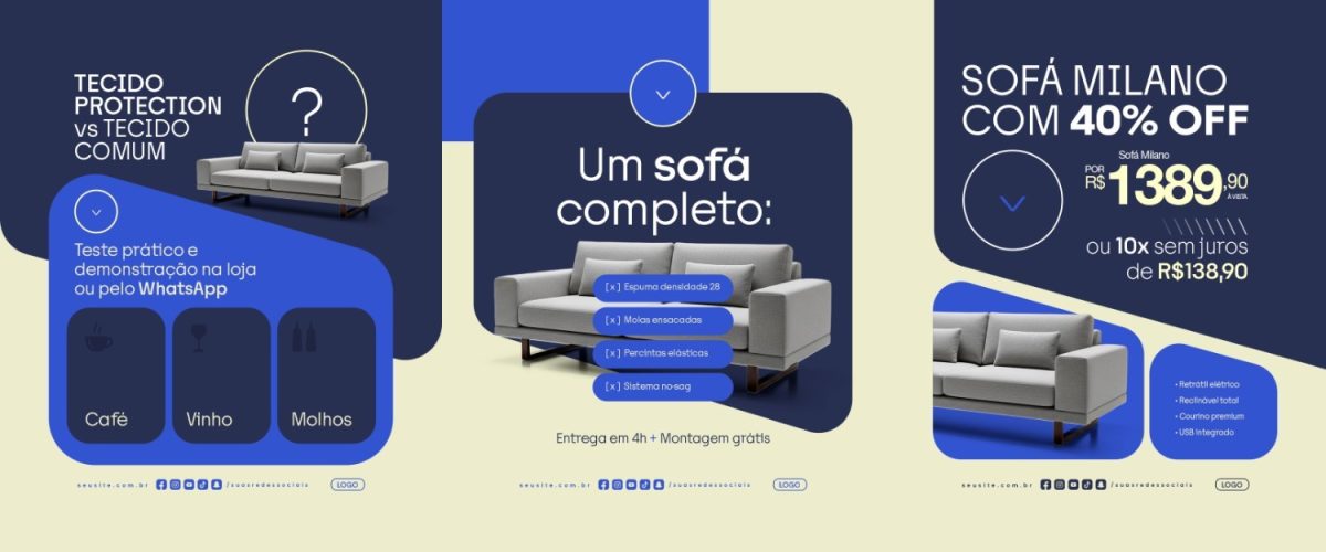 Carrossel Lojas de Sofás Sofá Milano com 40% OFF Um Sofá Completo PSD Editável