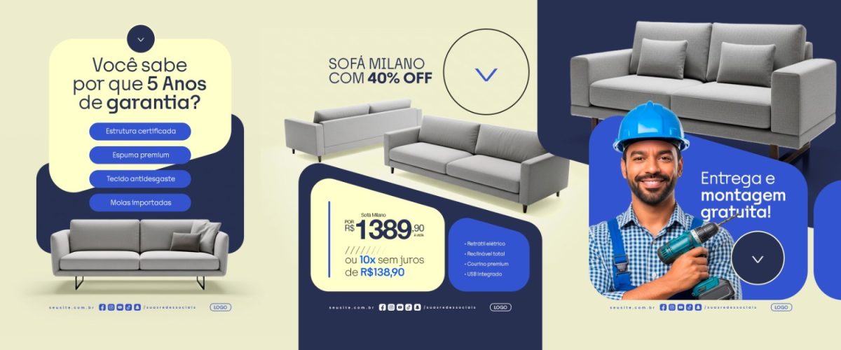 Carrossel Lojas de Sofás Milano com 40% OFF e 5 Anos de Garantia PSD Editável