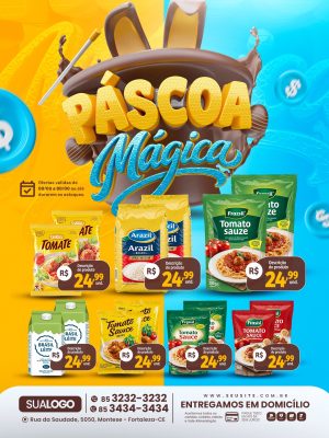 Tabloide Páscoa Mágica Ofertas de Molhos e Leite PSD Editável