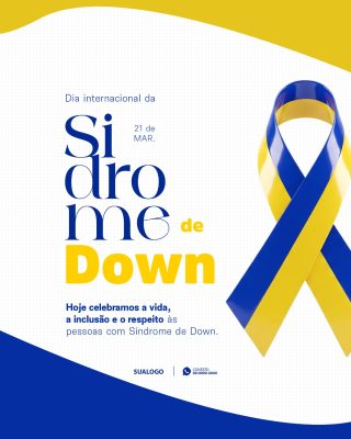 Síndrome de Down Dia Internacional Laço Amarelo e Azul PSD Editável