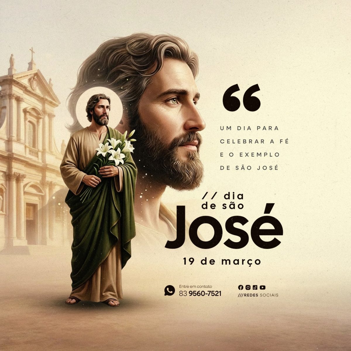 Dia de São José 19 de Março Celebrar a Fé PSD Editável